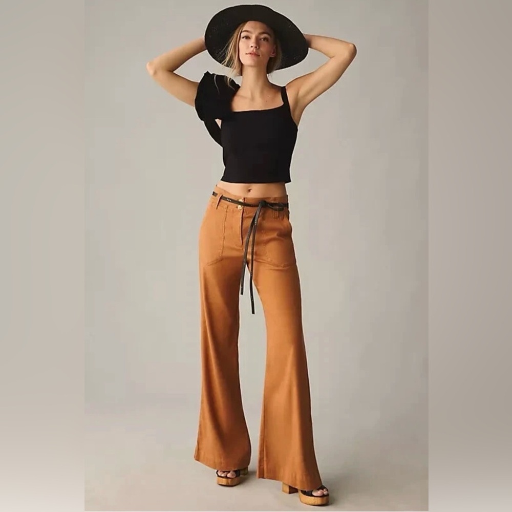Anthropologie Maeve The Naomi Linen Blend Flare Pants Bronze Sz 6p